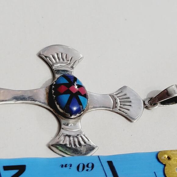 Large Multi Stone Silver Cross Pendant - Picture 3 of 6